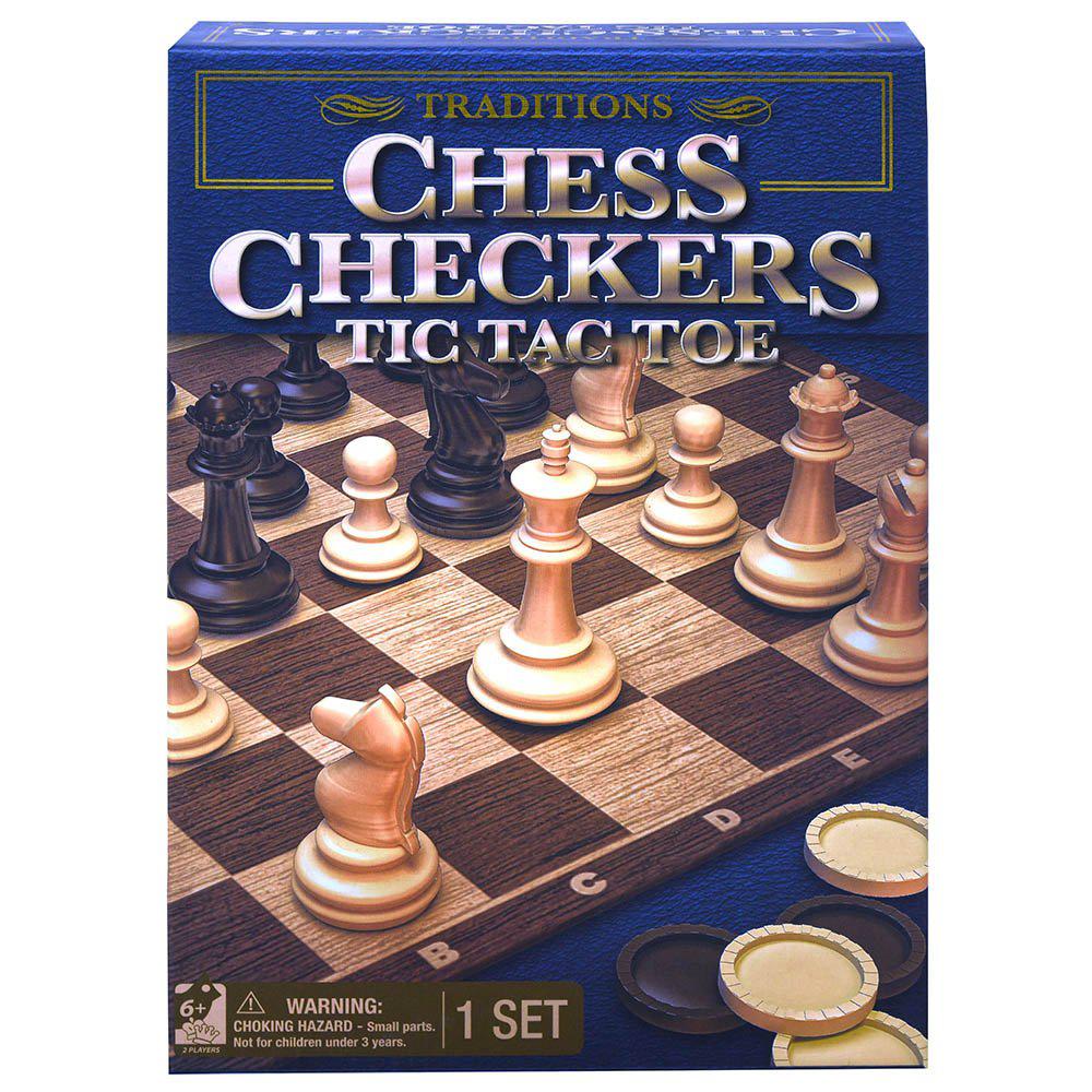 Chess Checkers and Tic-Tac-Toe Set, Classic Strategy Games, for