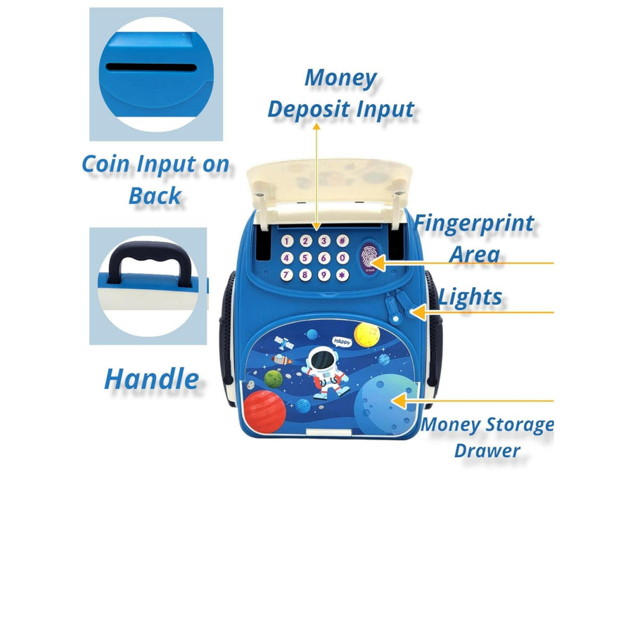 Astronaut School Bag Shape Money Saving ATM Machine Piggy Bank Toy For Kids And Toddlers