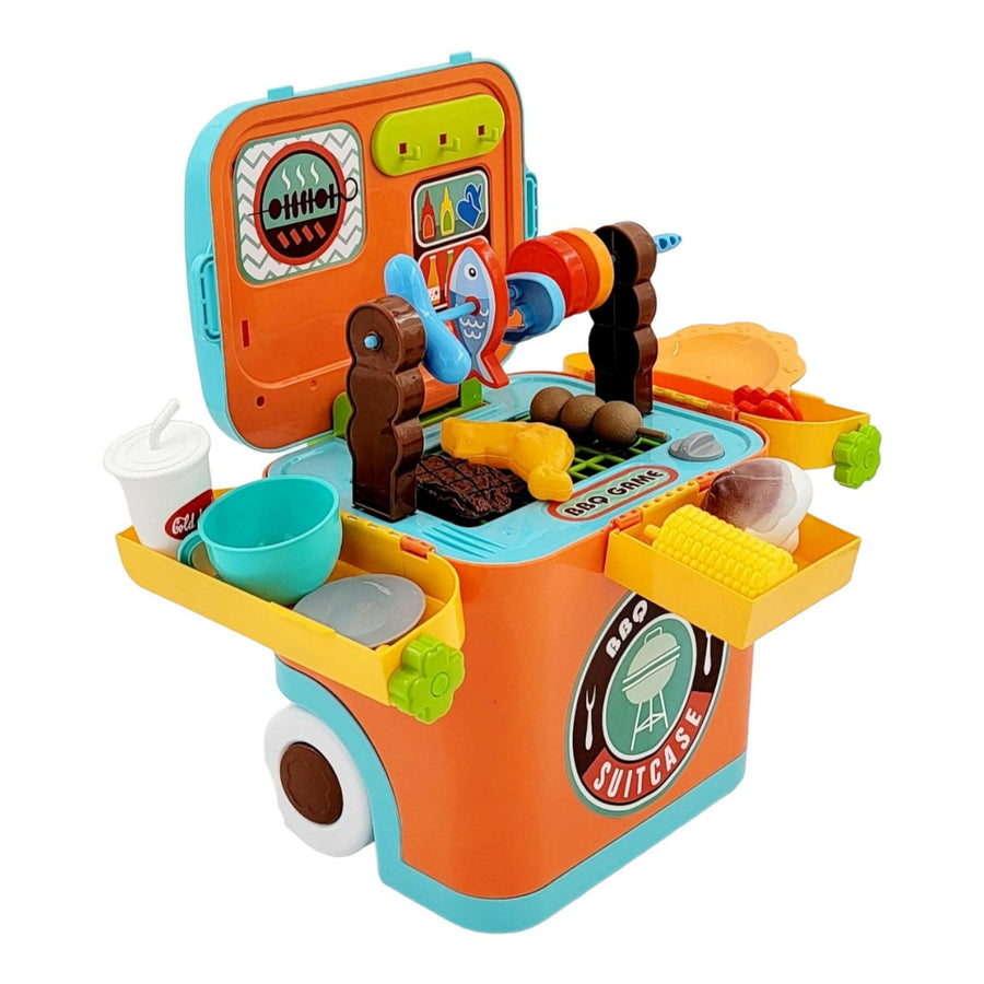 BBQ Grill Toy Kitchen Set for Kids Interactive Pack n Play Pretend Outside Play