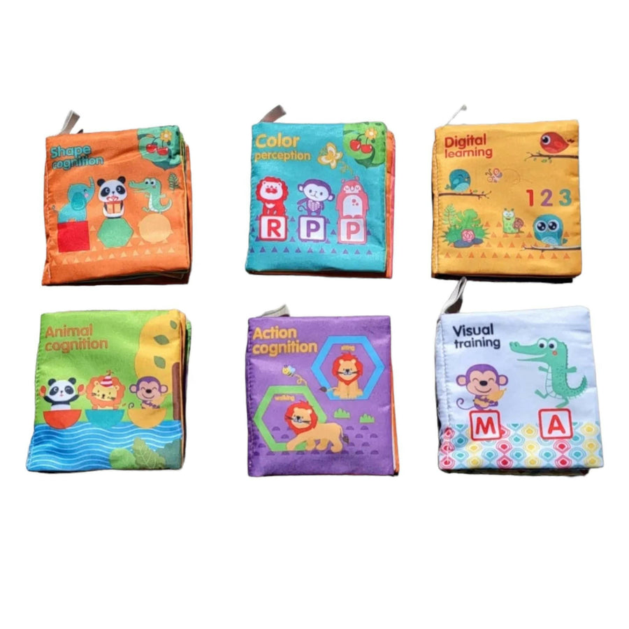 Baby First Cloth Book Set Non-Toxic Crinkle Books with Rustling Sound 6 Pcs