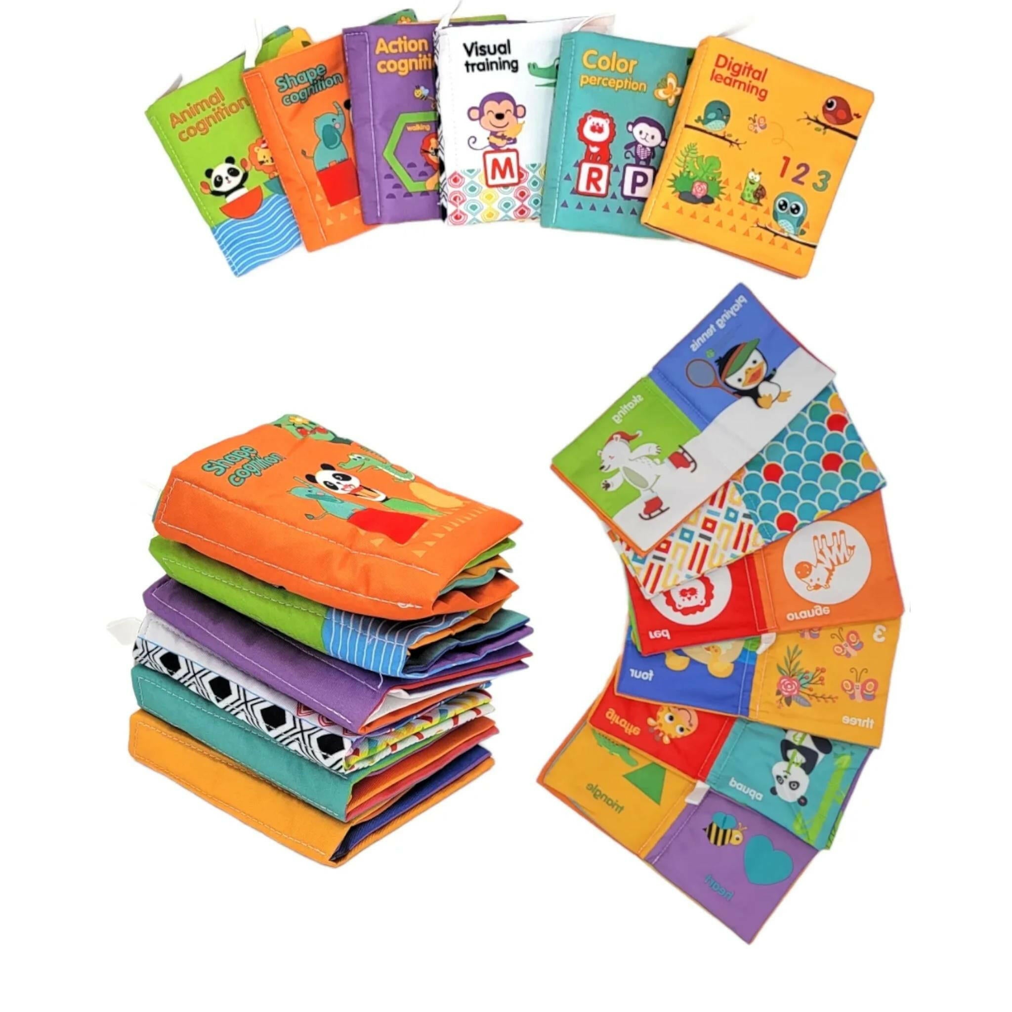 Baby First Cloth Book Set Non-Toxic Crinkle Books with Rustling Sound 6 Pcs