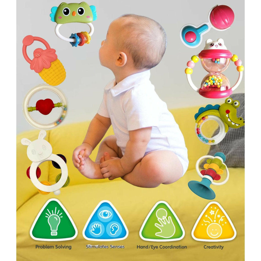 Baby Rattle Toy Teether Set 10 PCS With Storage Box Non-Toxic Material