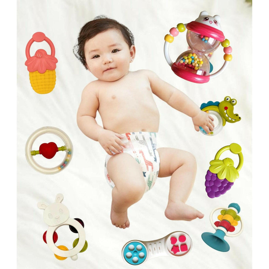 Baby Rattle Toy Teether Set 10 PCS With Storage Box Non-Toxic Material