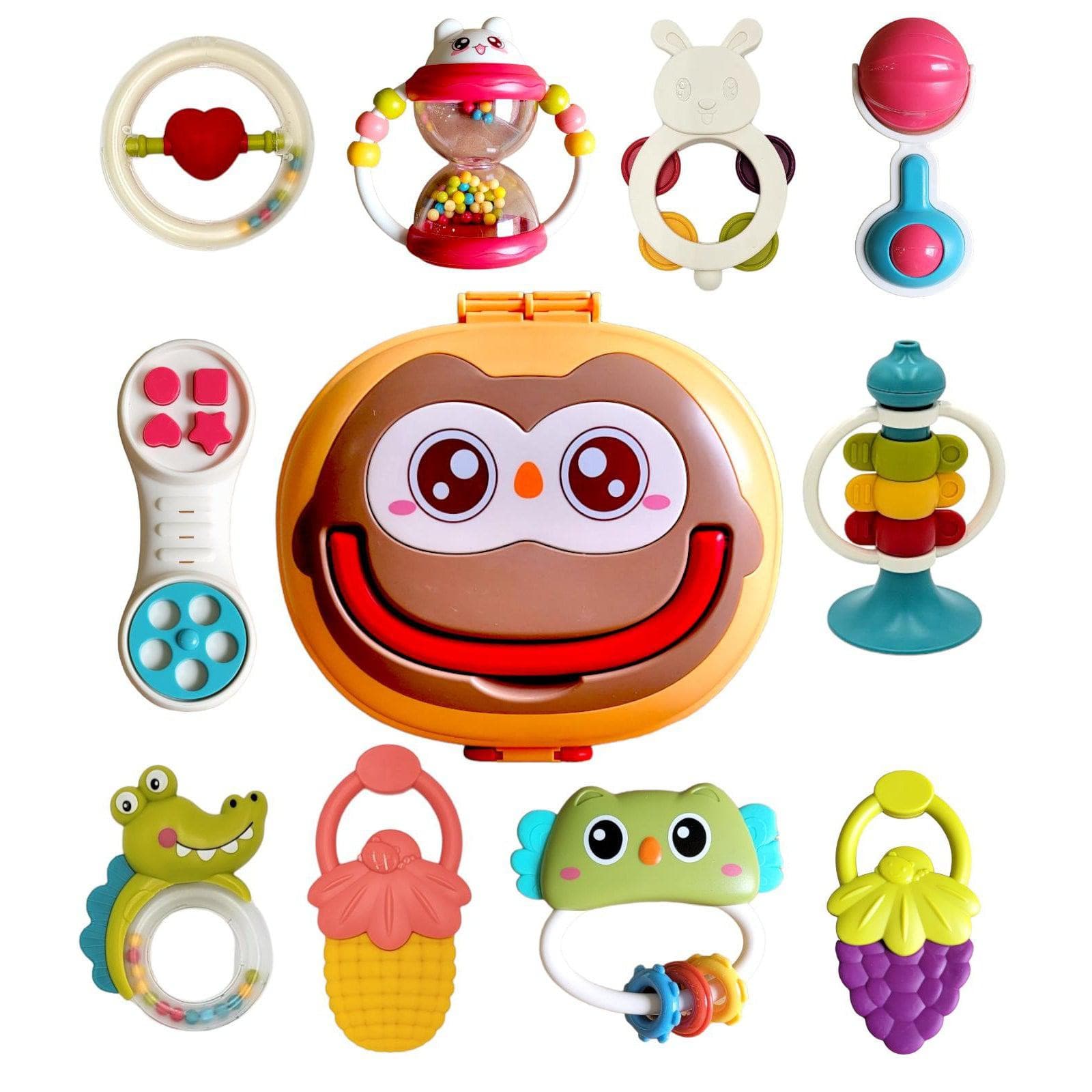 Baby Rattle Toy Teether Set 10 PCS With Storage Box Non-Toxic Material