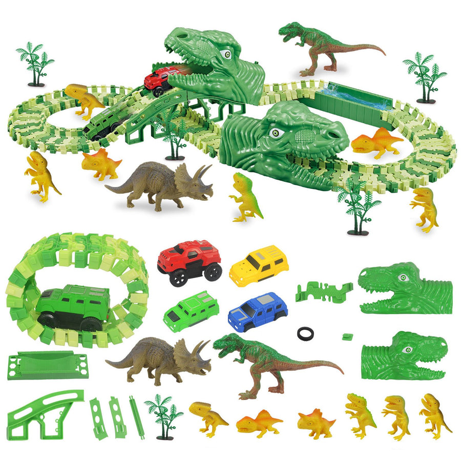 Dinosaur Dino T-Rex Track Race Car Toys For Kids Toddlers 120 Pieces Jurassic