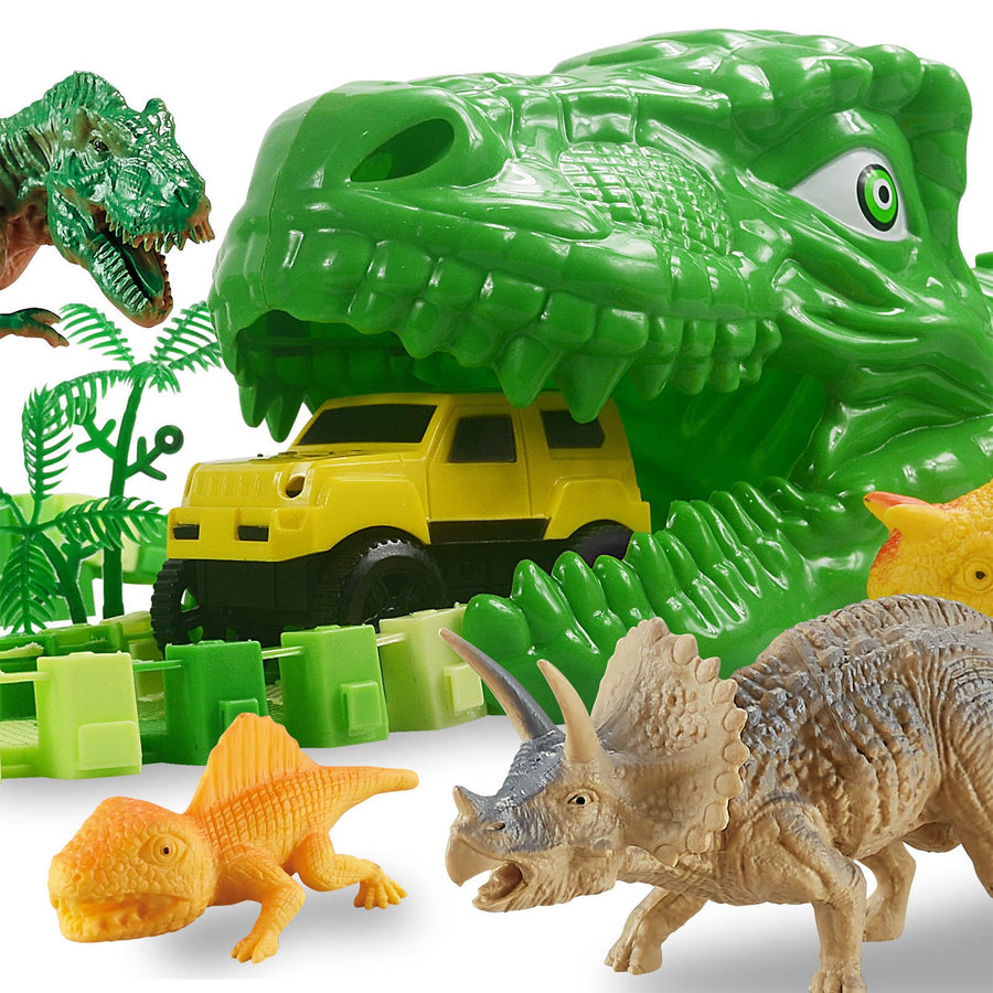 Dinosaur Dino T-Rex Track Race Car Toys For Kids Toddlers 120 Pieces Jurassic