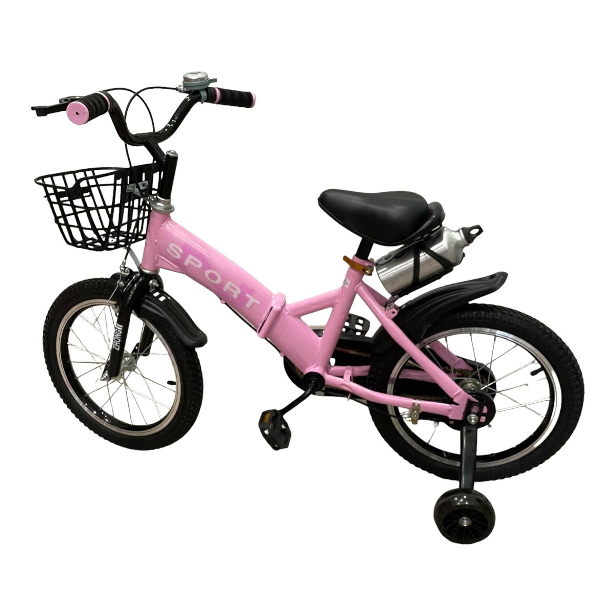 Foldable Bike Bicycle Pink 16 Inch With A Water Bottle And Water Bottle Holder