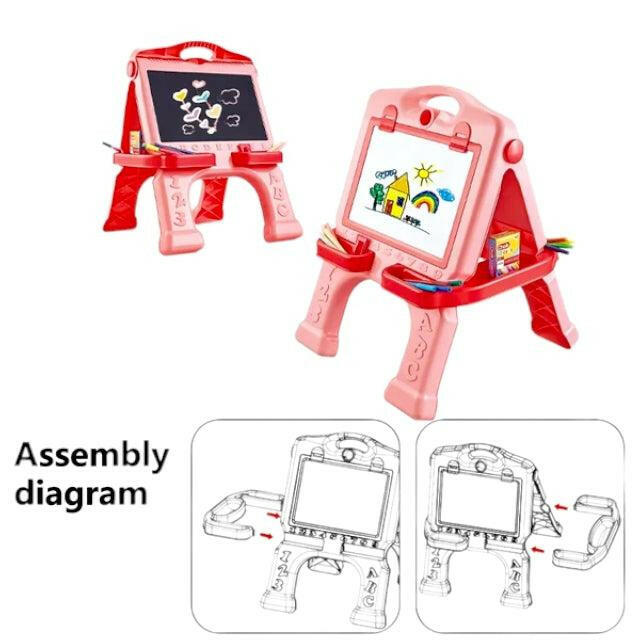 Kids' Drawing Board, With Markers Rulers Double Sided Blackboard & Whiteboard 2 in 1