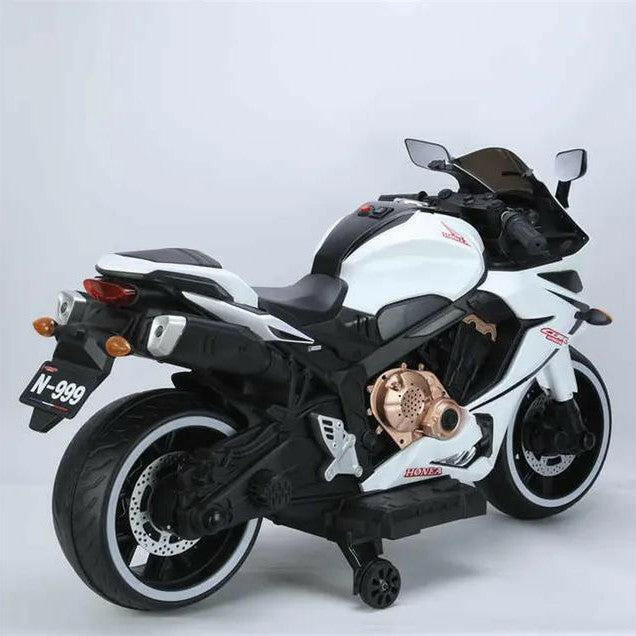 Kids Ride On Electric Motorcycle 12v7 Battery With Training Wheels Leather Seat.