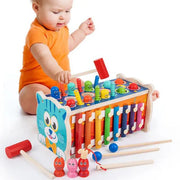 Montessori Wooden 3 IN 1 Xylophone Hammering Pounding Cat Multifunctional Hamster Child Interactive Game