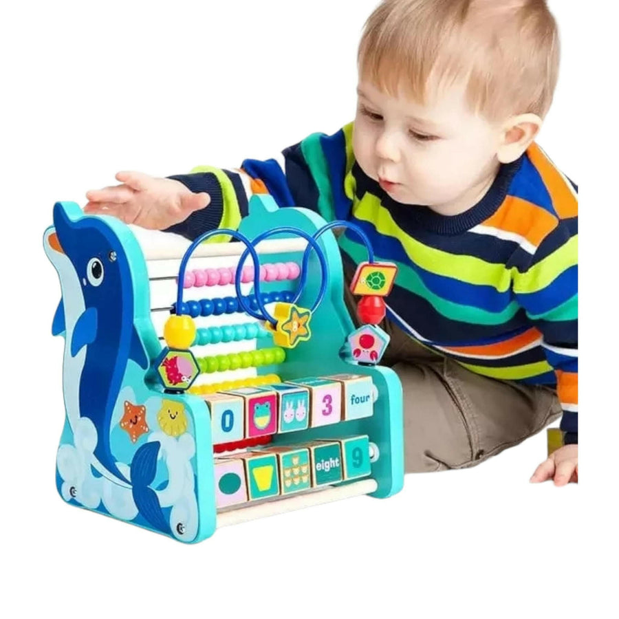 Wooden Dolphin Bead Maze Counting Rack With Shapes Numbers