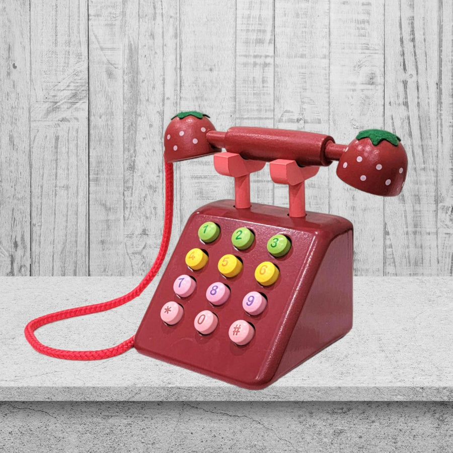 Montessori Wooden Phone Toy Pretend Phone For Kids Boys And Girls Retro Press Buttons