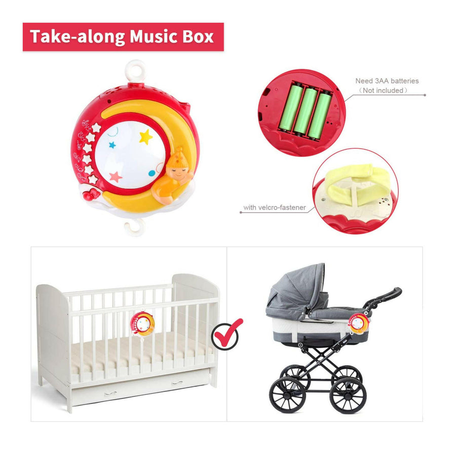 Musical Mobile Crib Toys with Projector and Light Timing Function Remote Control and Rattles