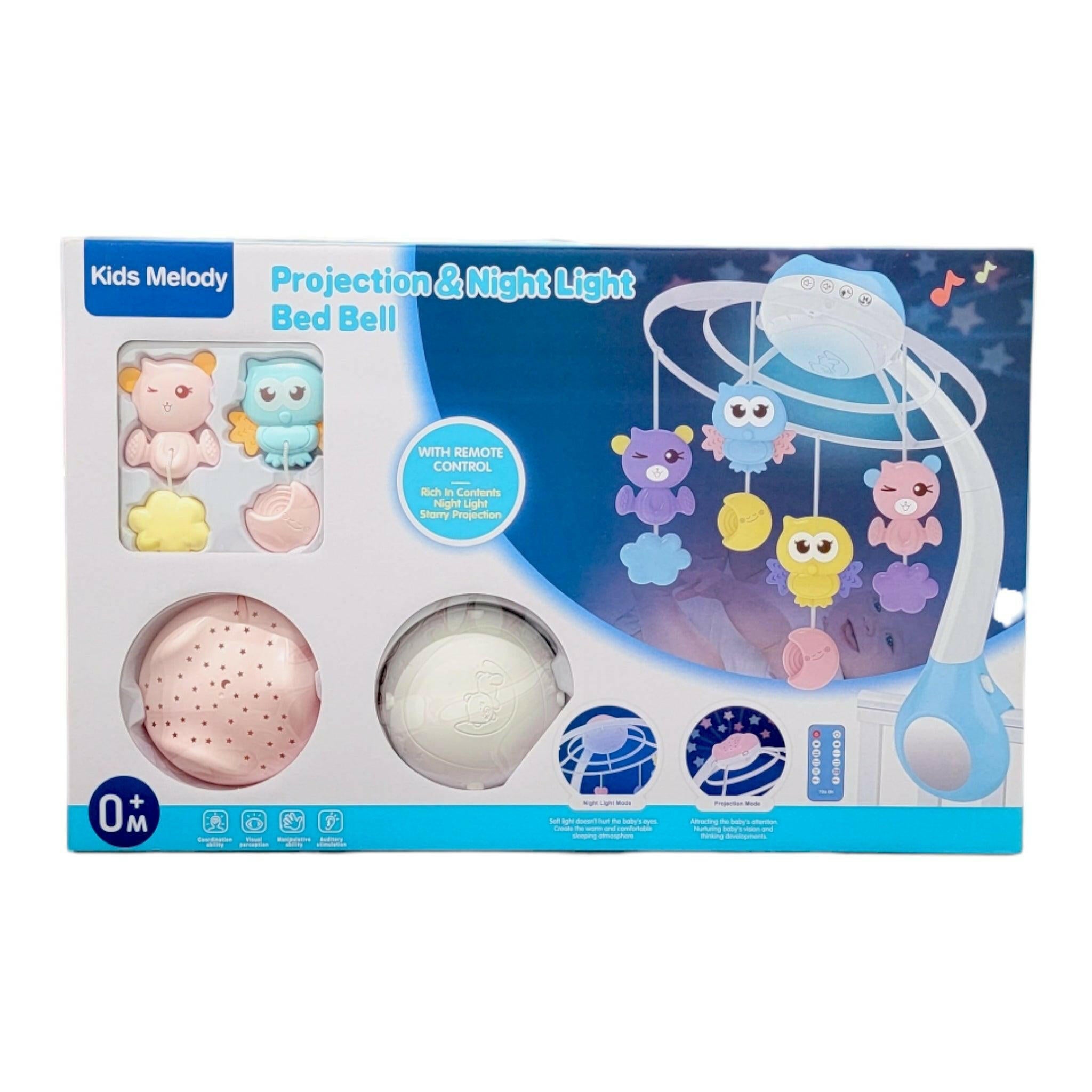 Owl And Bear Baby Infant Crib Toy Mobile Musical Projection and Night Light With Remote Control Pink