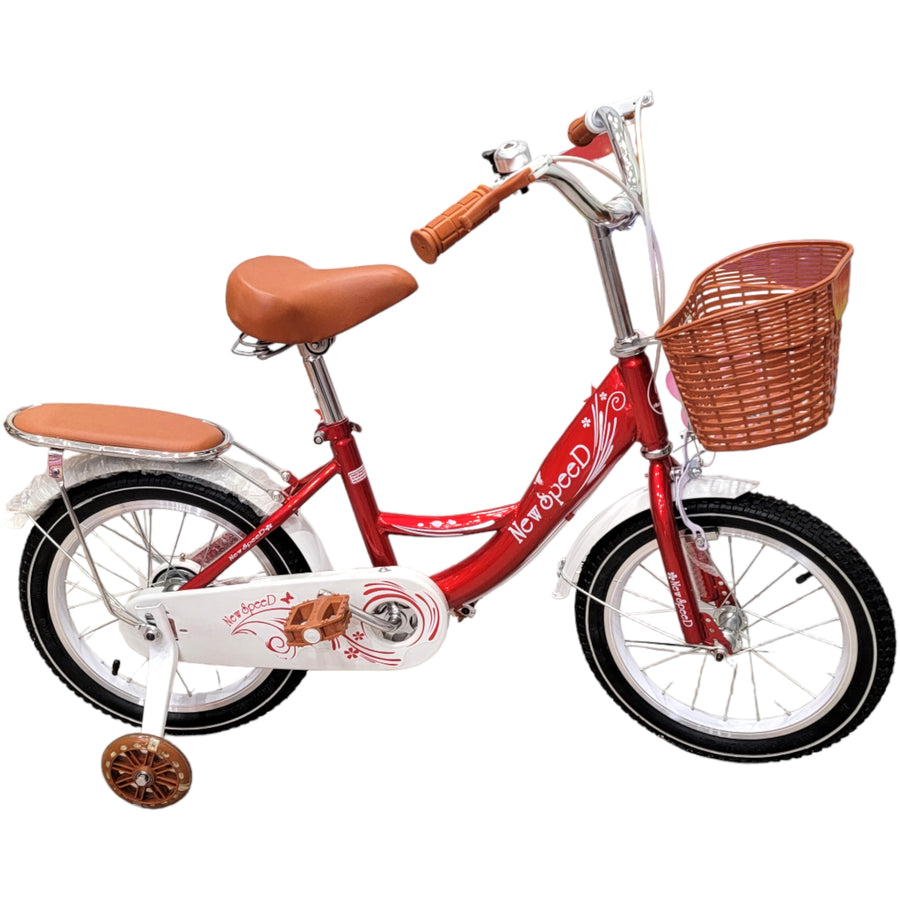 16 Inch Bike For Kids With Basket And With LED Lights Training Wheels Leather Seats.