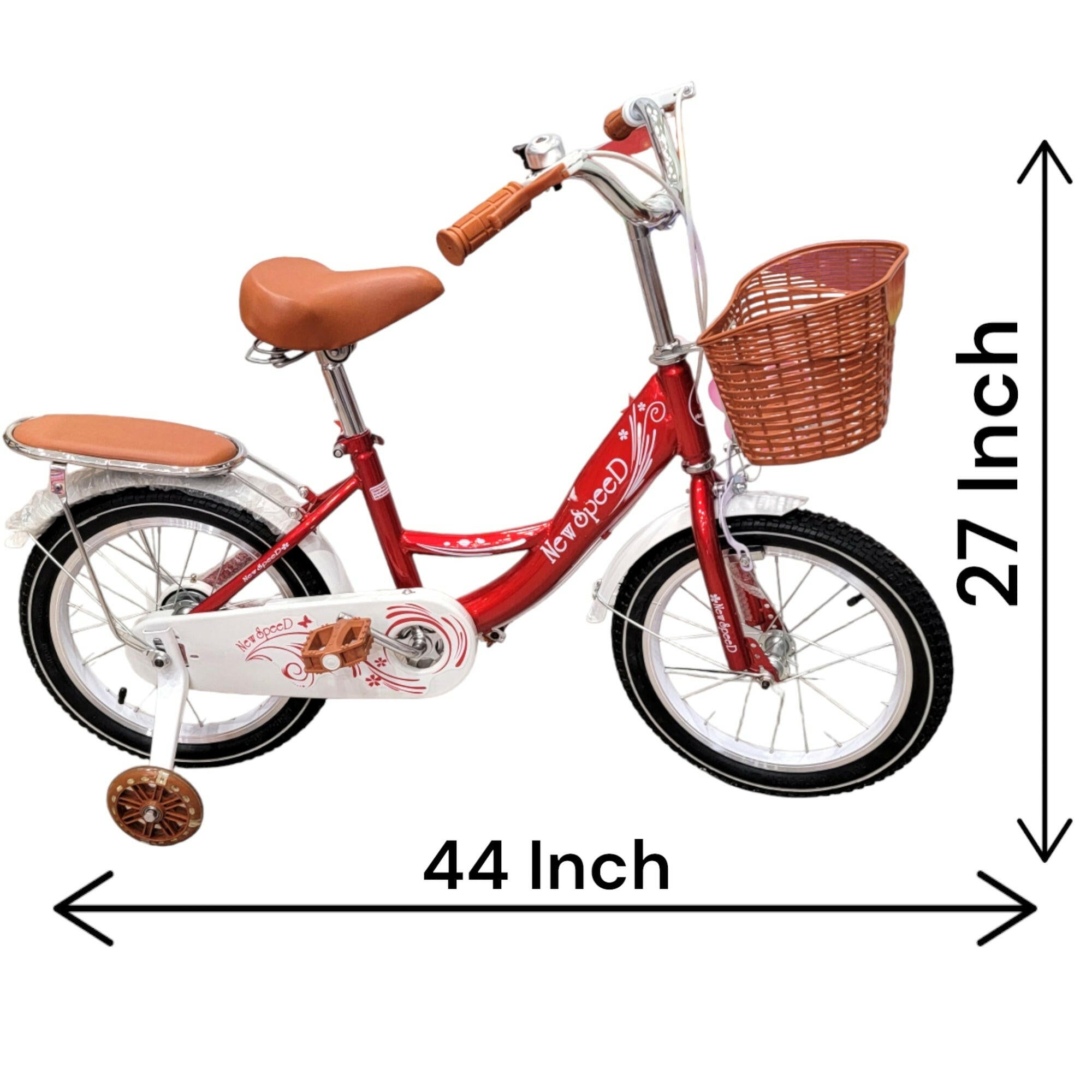 16 Inch Bike For Kids With Basket And With LED Lights Training Wheels Leather Seats.