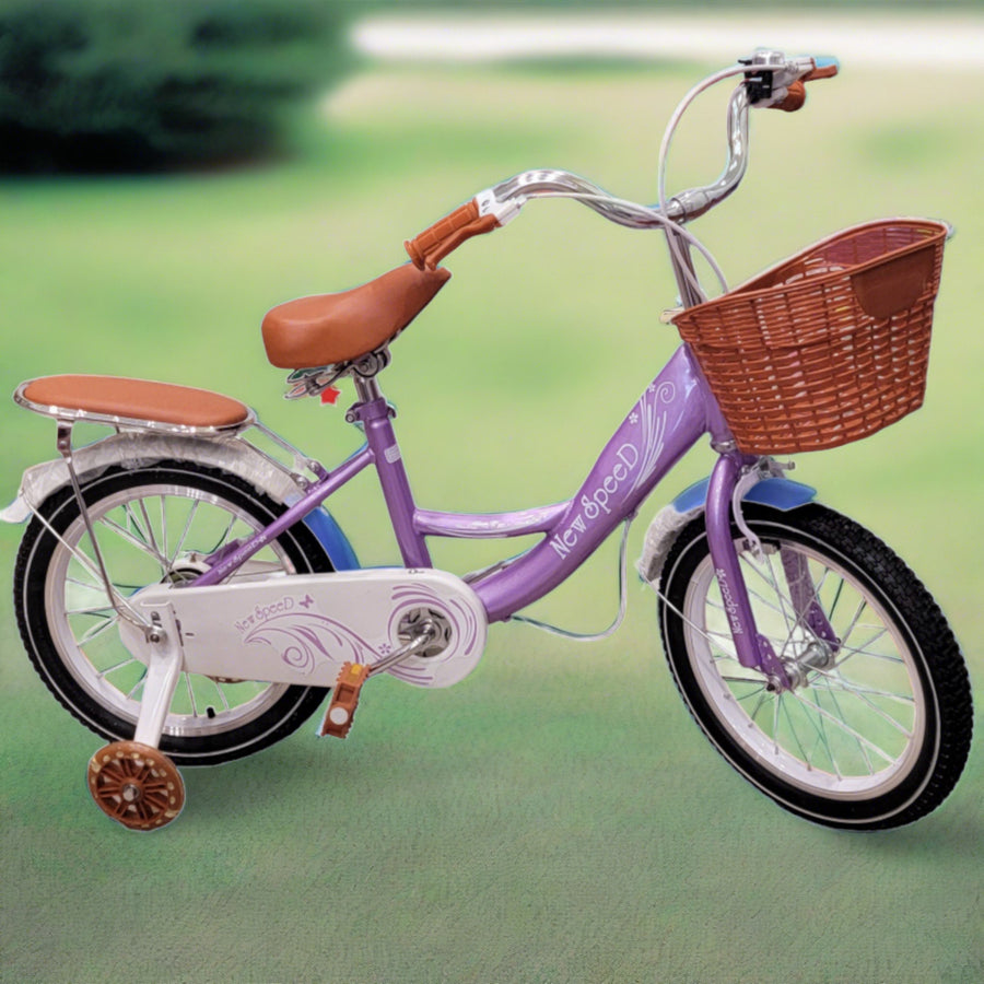 16 Inch Bike For Kids With Basket And With LED Lights Training Wheels Leather Seats.