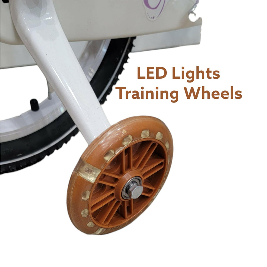 16 Inch Bike For Kids With Basket And With LED Lights Training Wheels Leather Seats.