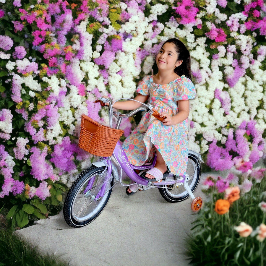 16 Inch Bike For Kids With Basket And With LED Lights Training Wheels Leather Seats.