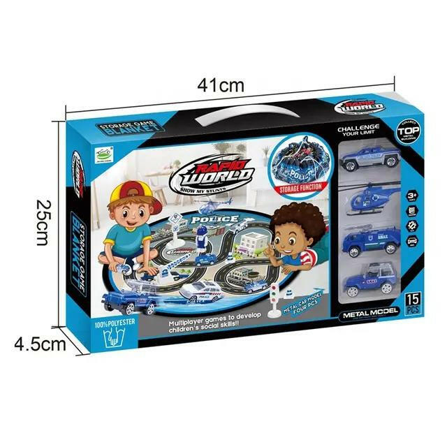 Police Die Cast Metal Cars Metal Cars And A Helicopter With Storage Bag Mat 15 PCS Set