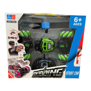 Skidding Stunt Twister Car With Remote Control and Gesture Sensor Double Sided Rotating Off Road Vehicle Green