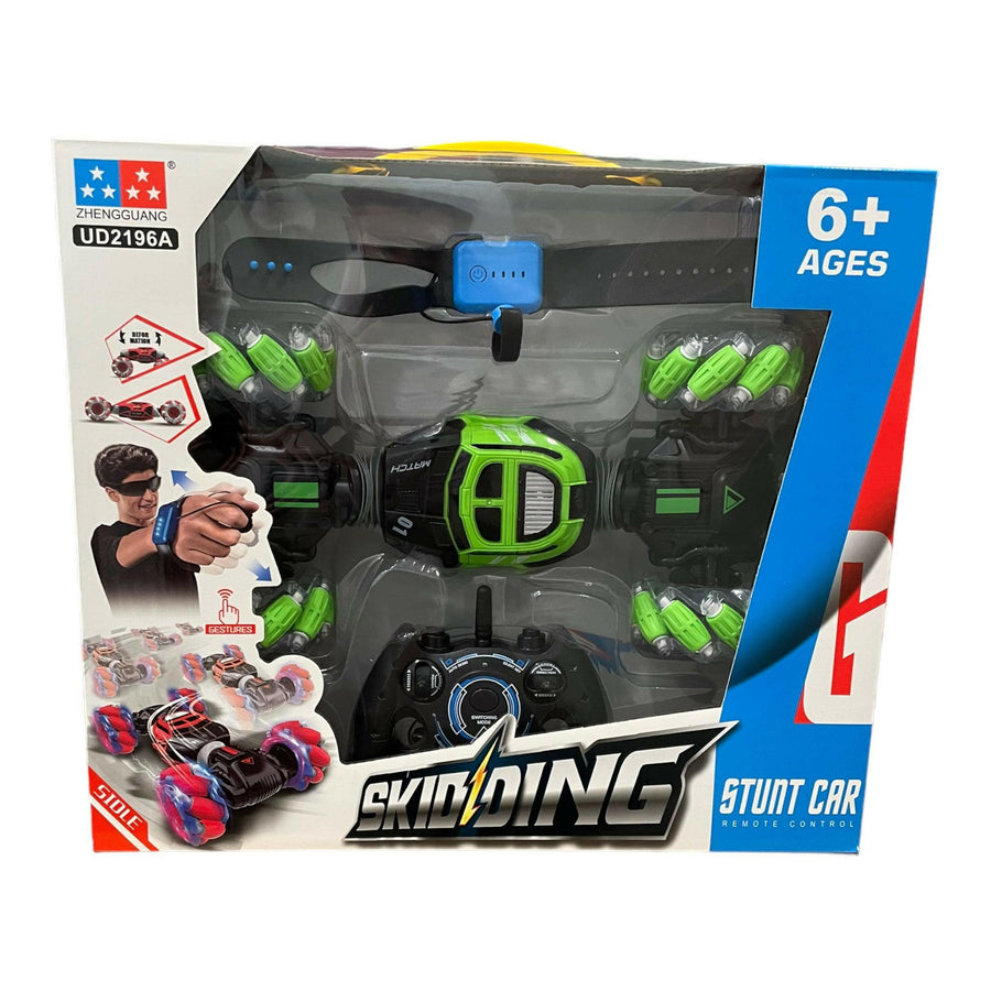 Skidding Stunt Twister Car With Remote Control and Gesture Sensor Double Sided Rotating Off Road Vehicle Green