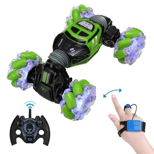 Skidding Stunt Twister Car With Remote Control and Gesture Sensor Double Sided Rotating Off Road Vehicle Green
