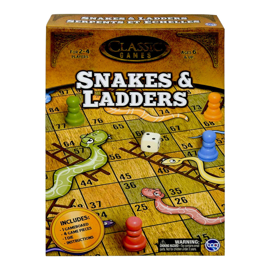 Gamie Wooden Snakes and Ladders Board Game, Conjunto Completo com