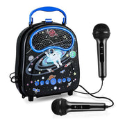 Space Astronaut Karaoke Singing Machine Speaker Black And Dark Blue For Boys And Girls Toddler Kids With 2 Microphones