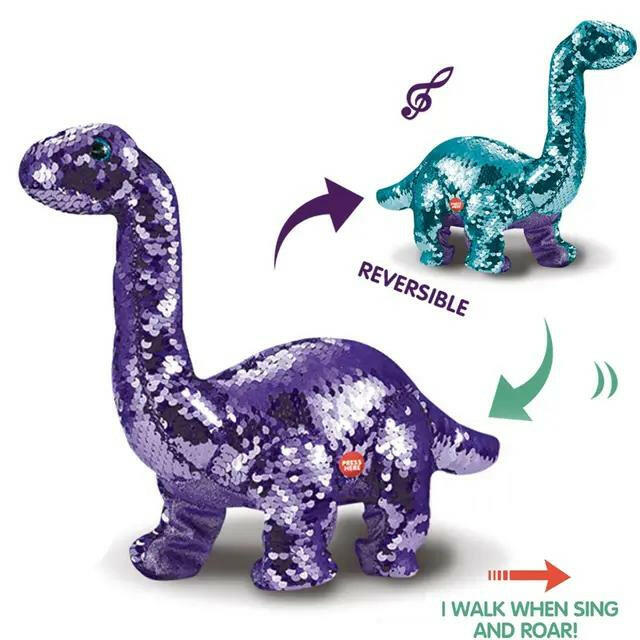 Sparkling Reversable Sequin Moving Electric Dinosaur With Roaring Sounds And Remote Control For Kids And Toddlers