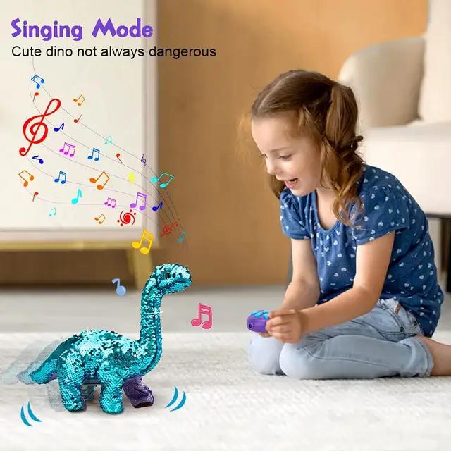 Sparkling Reversable Sequin Moving Electric Dinosaur With Roaring Sounds And Remote Control For Kids And Toddlers