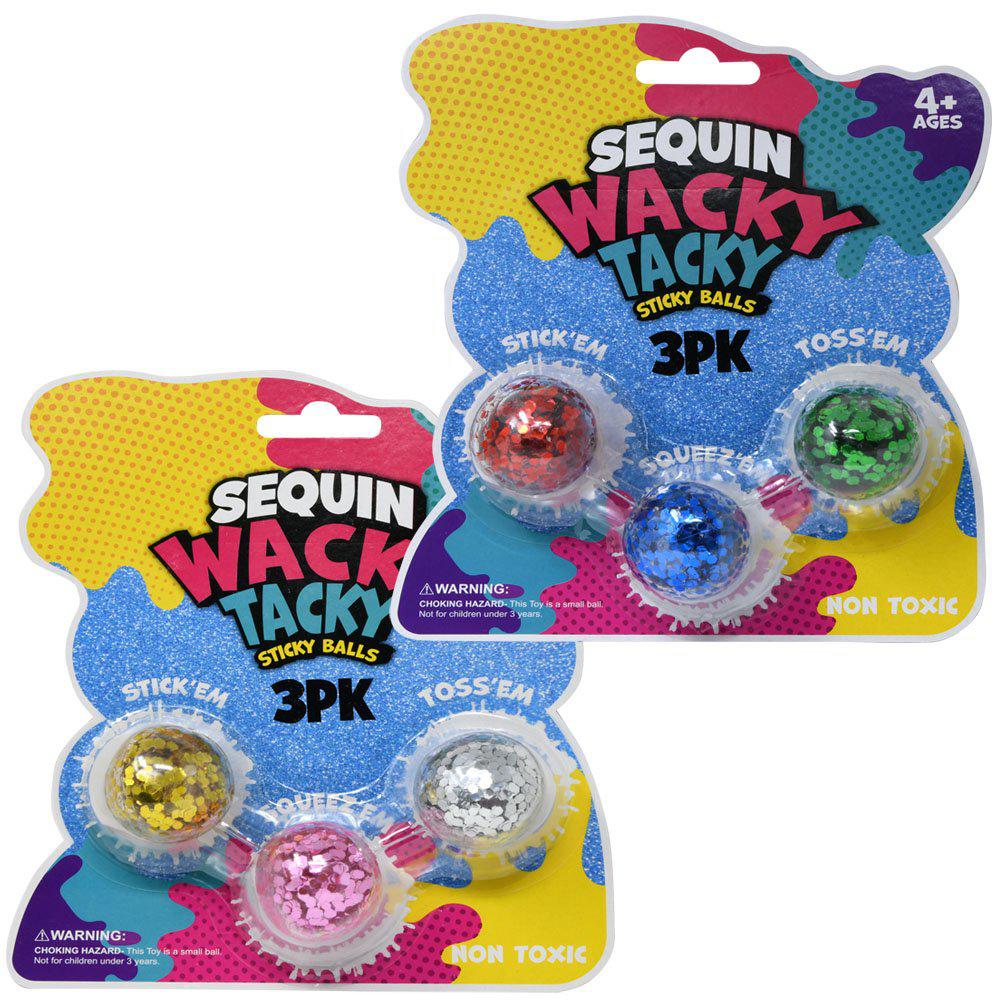 Sticky Sequin Squishy Balls on Blister Card Fun Storm Wacky Tacky 3 Balls In a Pack