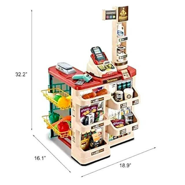 Supermarket Shopping Pretend Toy Set With Scanner Card Reader Sounds And Money And Shopping Cart