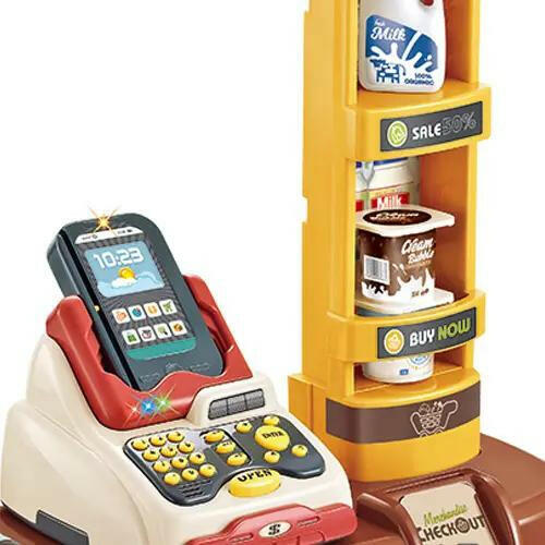 Supermarket Shopping Pretend Toy Set With Scanner Card Reader Sounds And Money And Shopping Cart