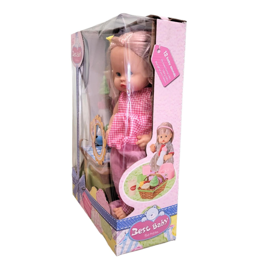 Talking Baby Doll With a Dog Picnic Bag 16In