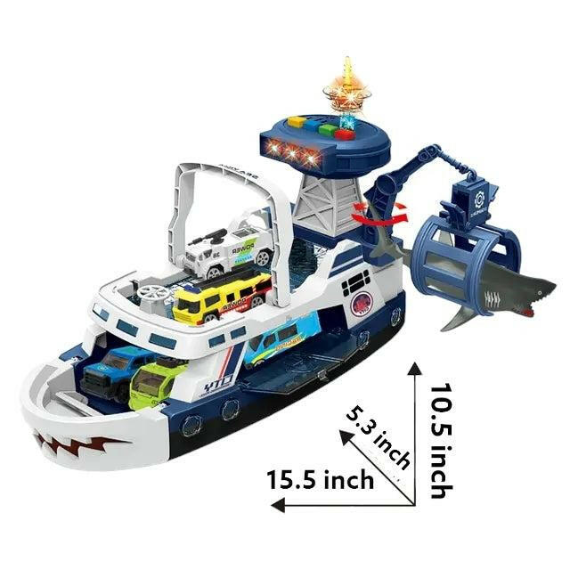 Toy Boat Ship with Light Sound Alloy Car Shark Helicopter Shark Catcher