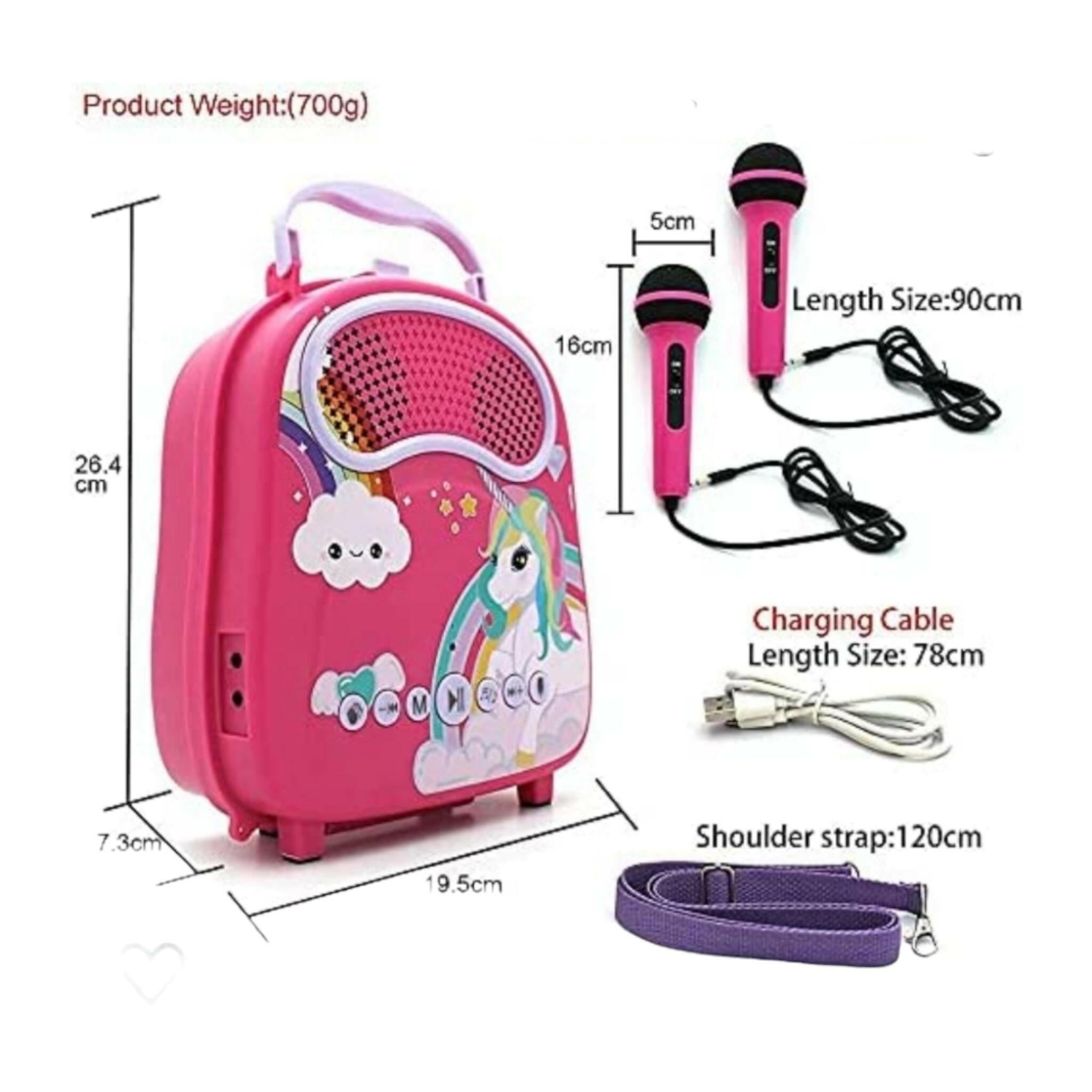 Unicorn Karaoke Singing Machine Speaker Pink With 2 Microphones For Kids And Toddlers