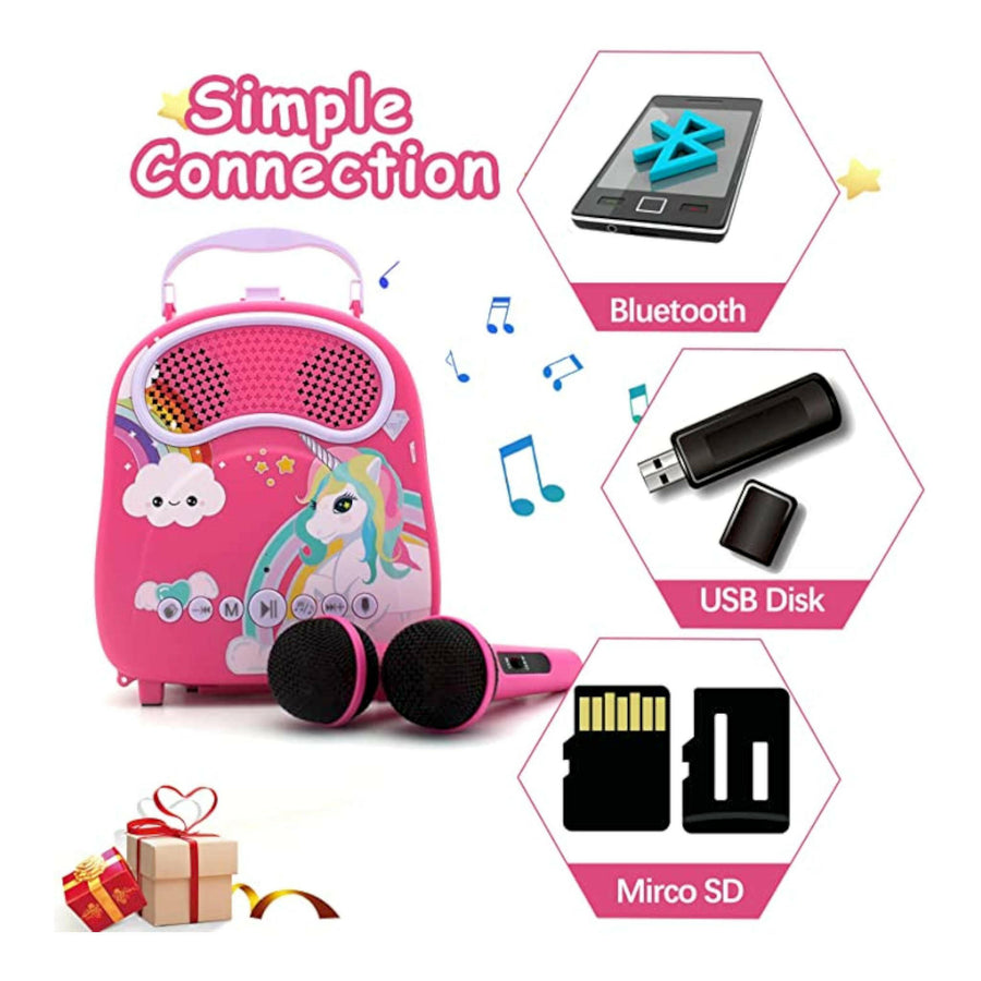 Unicorn Karaoke Singing Machine Speaker Pink With 2 Microphones For Kids  And Toddlers