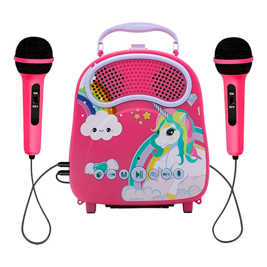 Unicorn Karaoke Singing Machine Speaker Pink With 2 Microphones For Kids And Toddlers