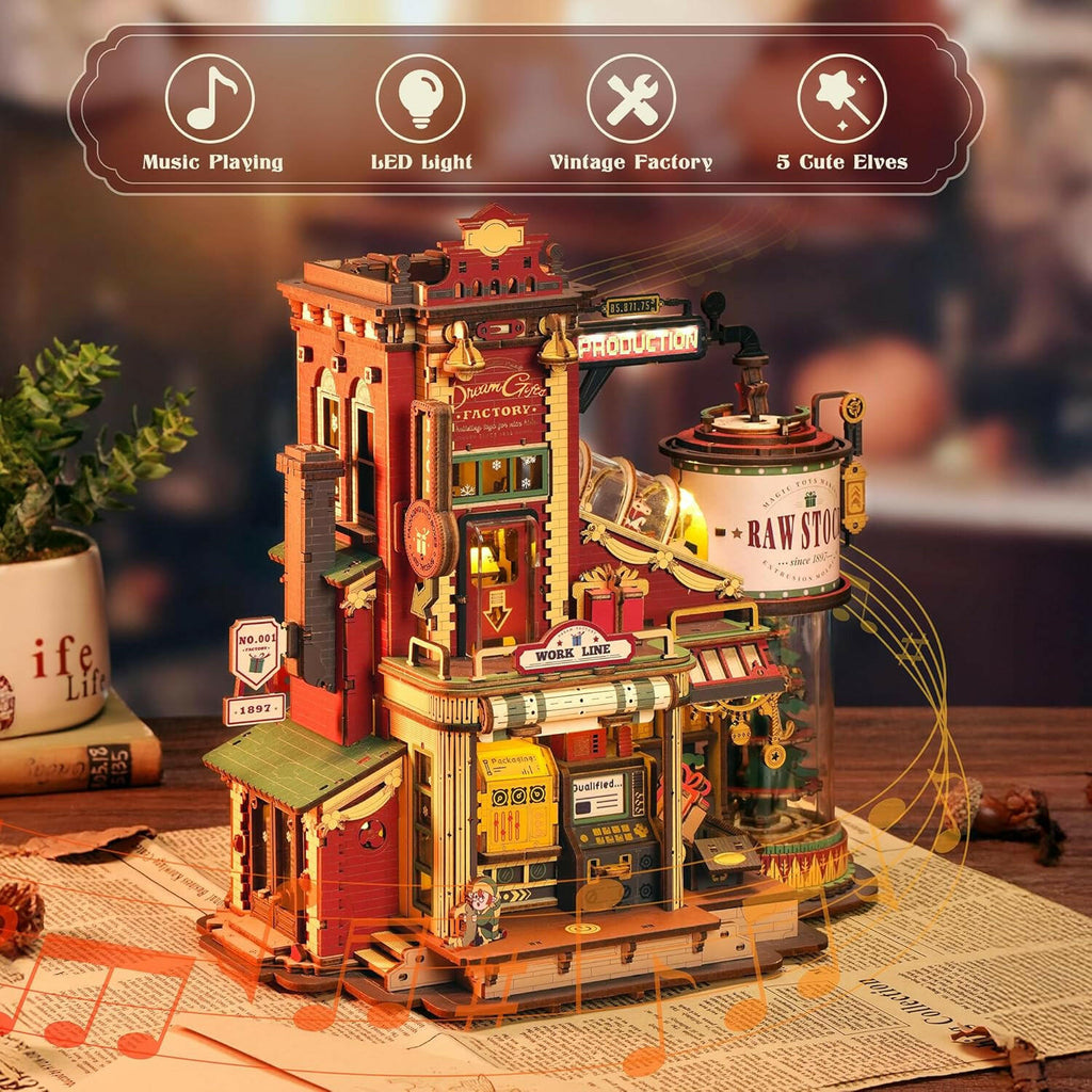 ROBOTIME Gift Factory 3D Wooden Puzzle Model Kit – DIY Vintage Toy ...
