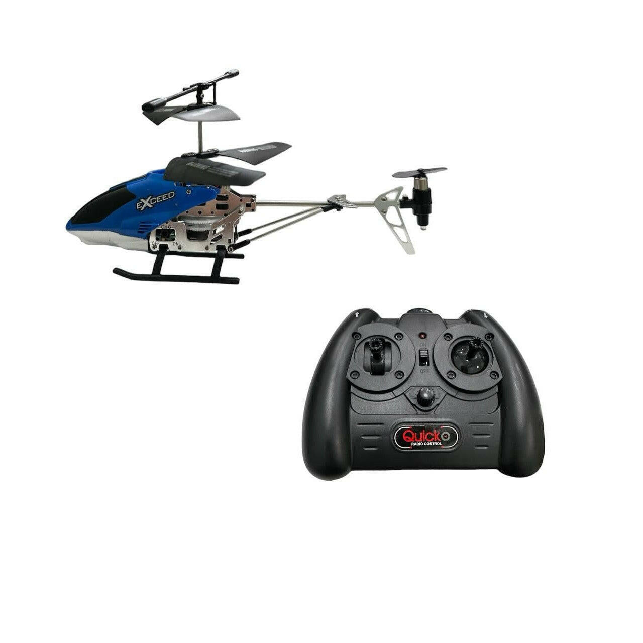 Blue helecopter with smooth aerodynamic design