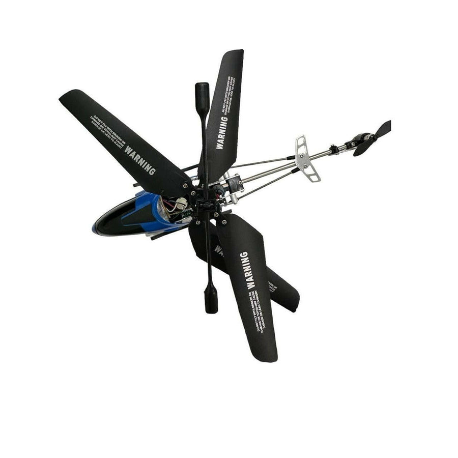 Blue helecopter with smooth aerodynamic design