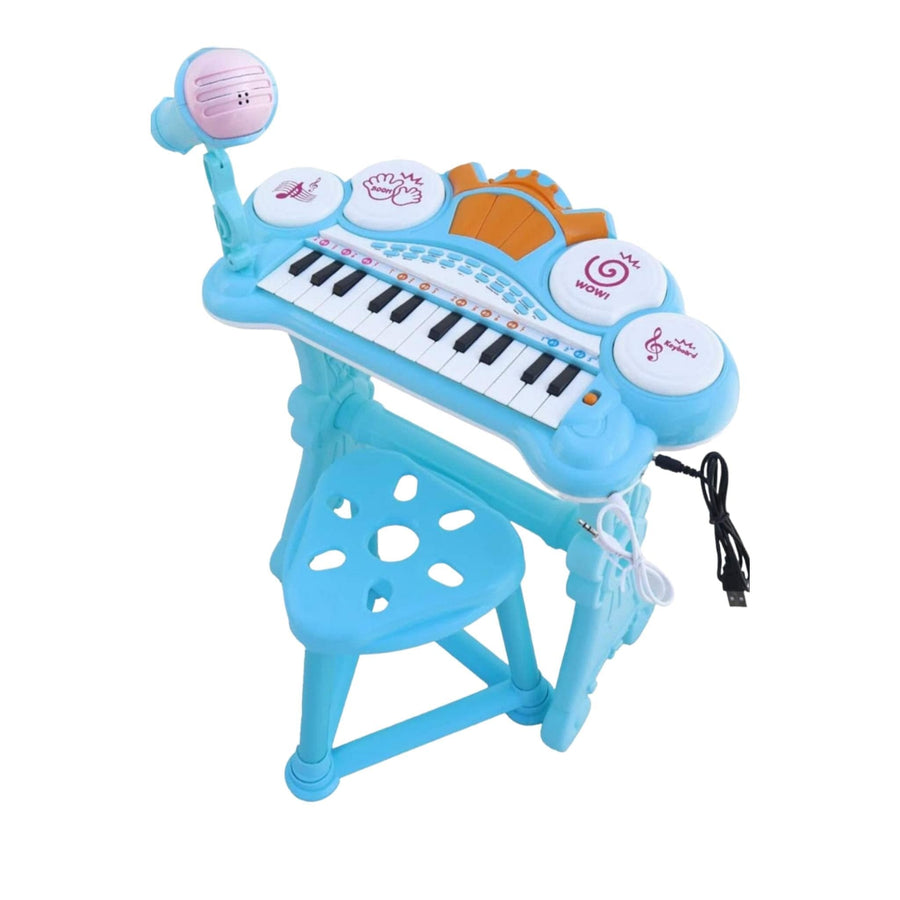 24 Key Piano Funny Musical With Light and Microphone Blue