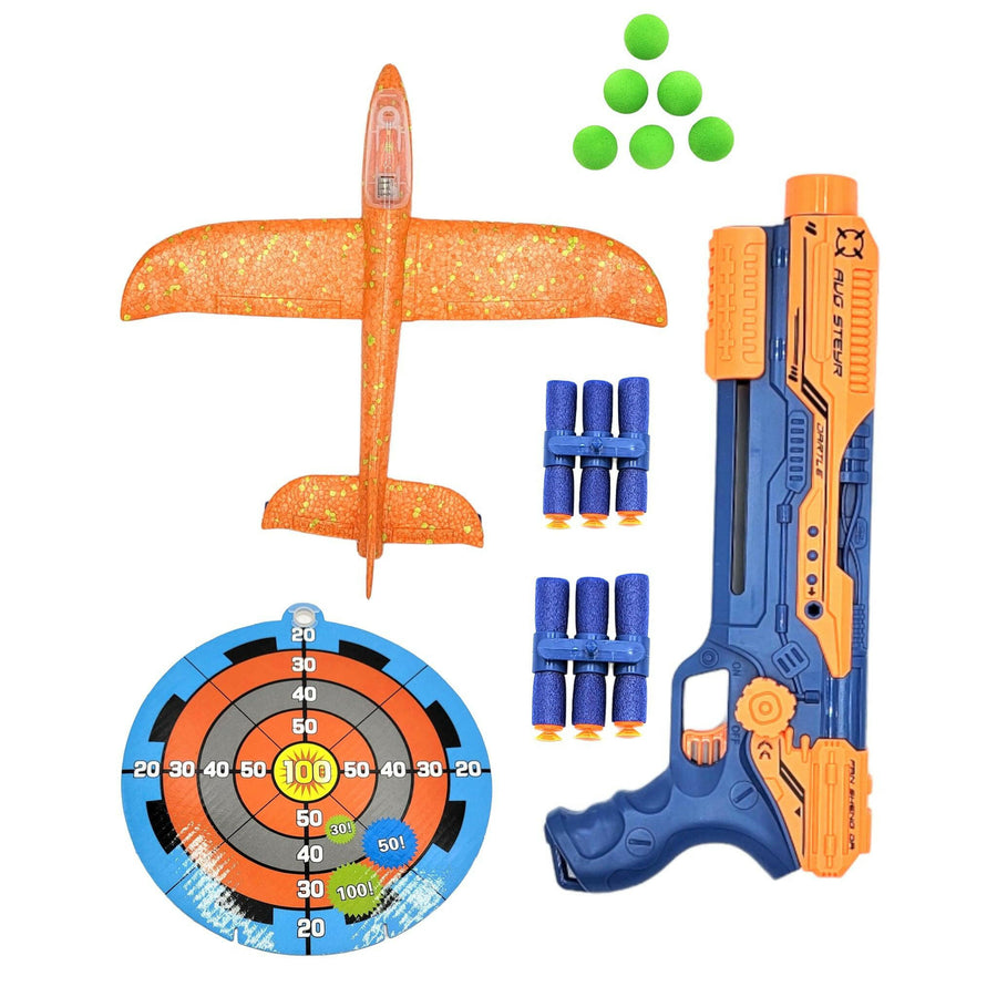 5 in 1 Foam Airplane Launcher and Foam Ball Bullet Blaster Toy Set