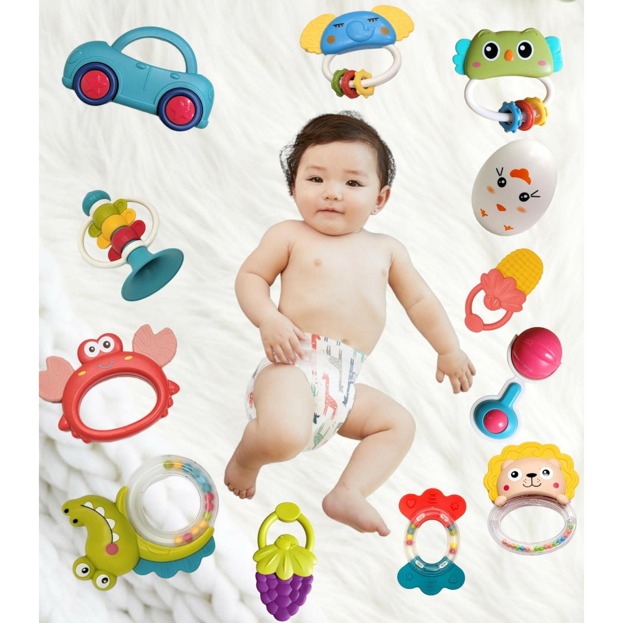 Baby Rattle Teething Handbell Toys 12 PCS Set, Infant Grab N Shake