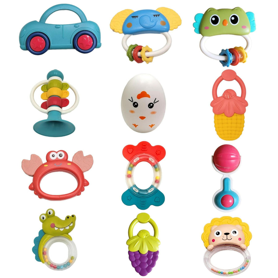 Baby Rattle Teething Handbell Toys 12 PCS Set, Infant Grab N Shake