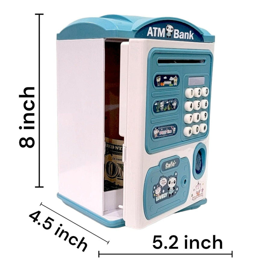 Fingerprint Piggy Bank Automatic Roll Money Coin Entry With Light, Sound Blue