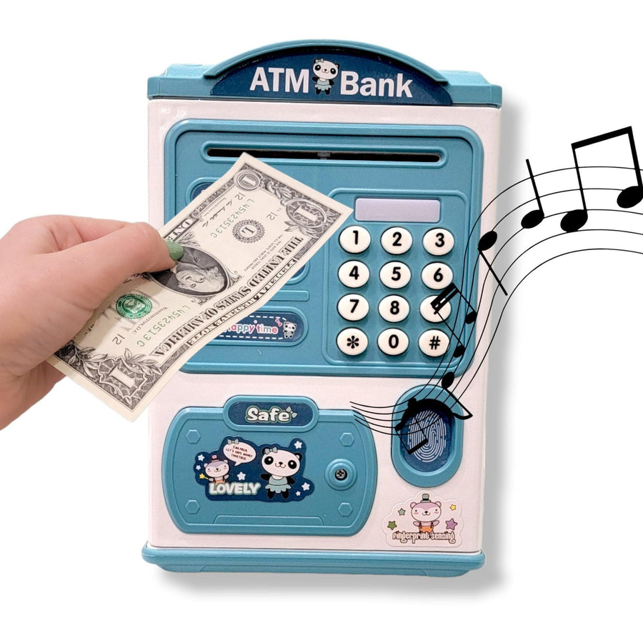 Fingerprint Piggy Bank Automatic Roll Money Coin Entry With Light, Sound Blue