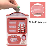 Fingerprint Piggy Bank Automatic Roll Money Coin Entry With Light, Sound Pink