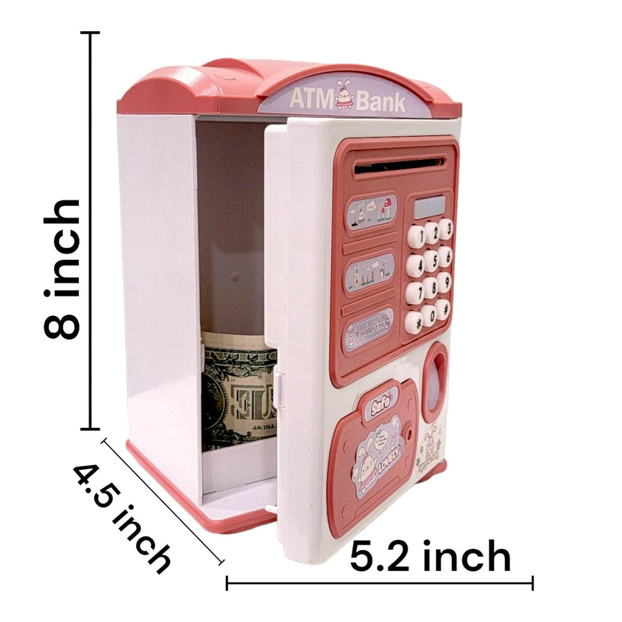 Fingerprint Piggy Bank Automatic Roll Money Coin Entry With Light, Sound Pink